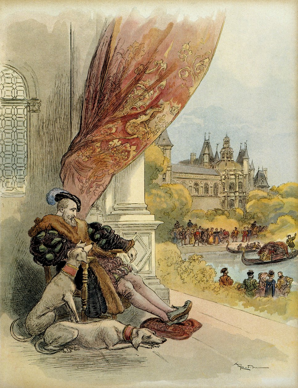 Francois 1. utolsó napjai (1494-1547), Rambouillet kastélyában. Ábra alkotó: Albert Robida