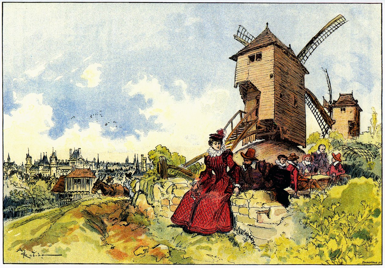 A párizsi Butte Montmartre szélmalmai a XVI. században alkotó: Albert Robida