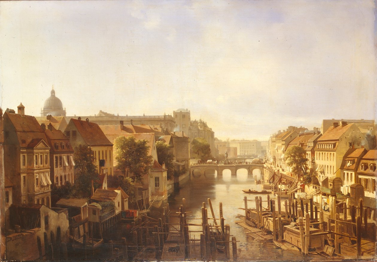 Kilátás a Hosszú hídra a Mühlendamm felől, 1850 alkotó: Albert Schwendy