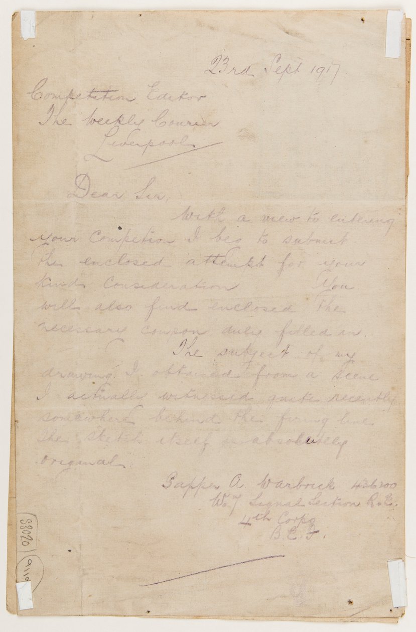 Levél a versenyszerkesztőhöz, 1917. szeptember 23 alkotó: Albert Warbrick
