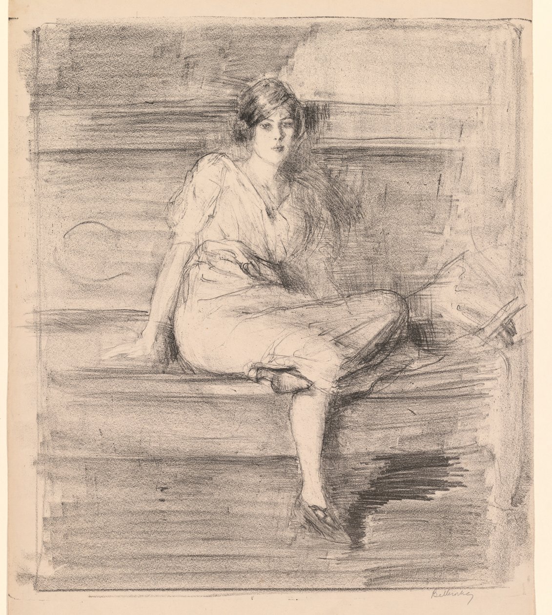 Fiatal hölgy ülő cím nélkül, 1914. alkotó: Albert de Belleroche