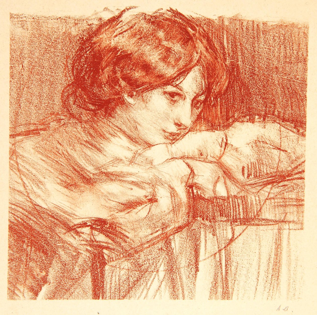 Keresztbe tett kézzel támaszkodó fiatal hölgy, 1902 alkotó: Albert de Belleroche
