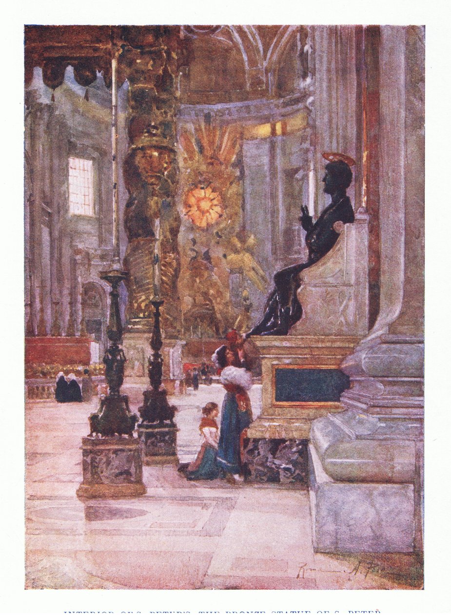 Szent Péter belseje, Péter bronz szobra, Rómából, az A & C Black Ltd kiadásában, 1925 alkotó: Alberto Pisa