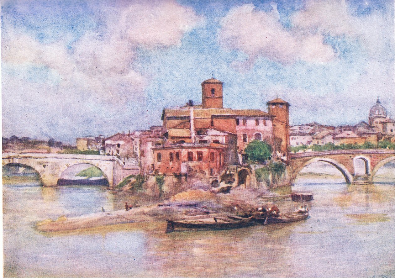 A Tiberis szigete-The Isola Sacra, Rómából, kiadó: A & C Black Ltd, 1925 alkotó: Alberto Pisa