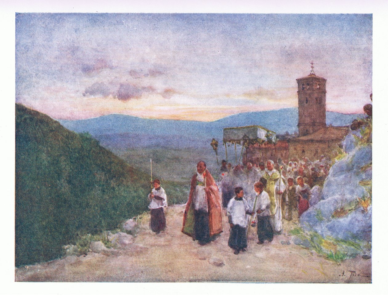Felvonulás a házigazdával Subiacoban, Rómából, kiadó: A & C Black Ltd, 1925 alkotó: Alberto Pisa