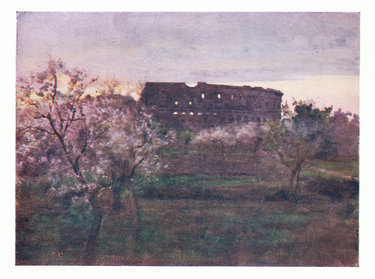 A Colosseum naplementekor, Rómából, kiadó: A & C Black Ltd, 1925 alkotó: Alberto Pisa
