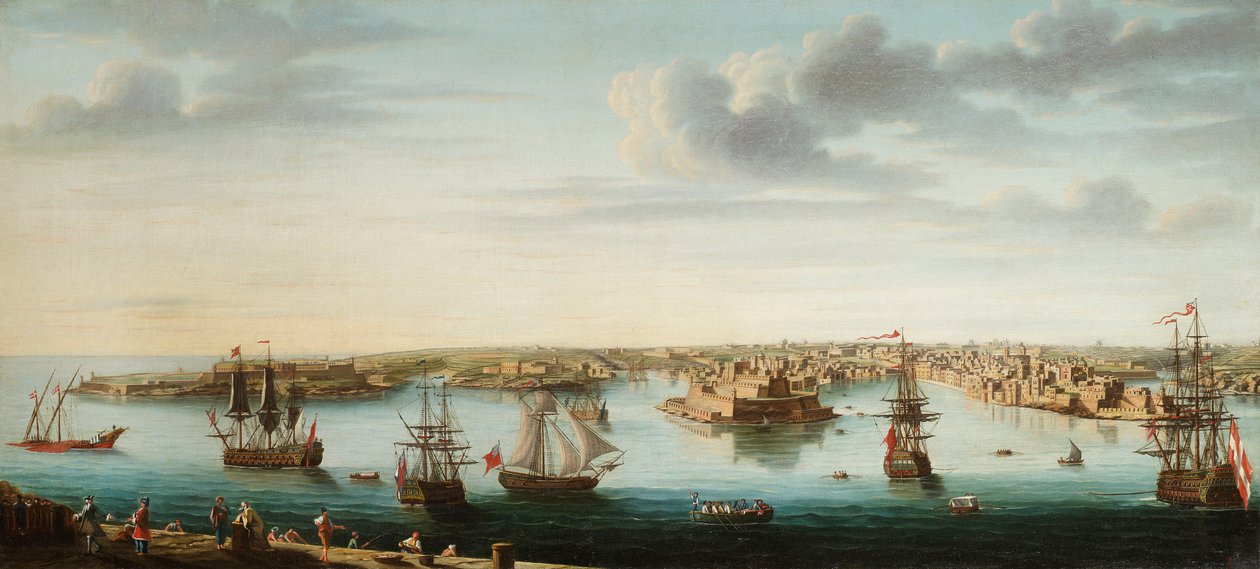 Valletta, Málta és környéke hét nézetének egyike, 1773 körül alkotó: Alberto Pullicino