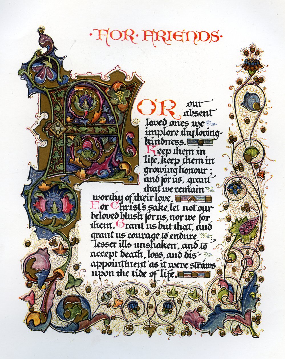 Stevenson Prayer for Friends, a "Prayers Written at Vailima"-ból, a Chatto und Windus kiadó Londonban, Alberto Sangorski illusztrációival, 1928 (nyomtatott papír megvilágítással) alkotó: Alberto Sangorski