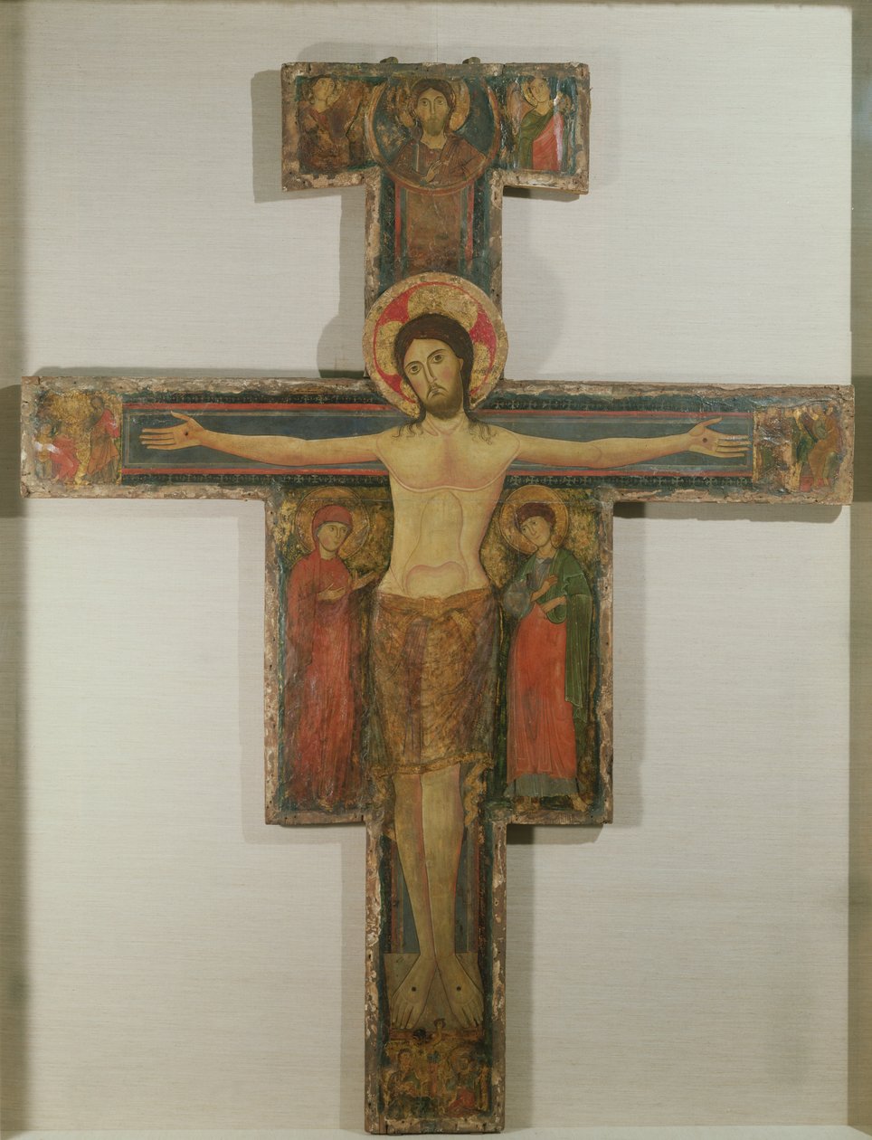 Keresztre feszítés Szűz Máriával és Szent Jánossal, 12. század vége (tempera táblára fektetett vászonra) alkotó: Alberto Sotio