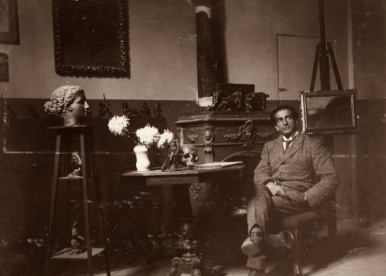 Mario Pelagatti szobrász műtermében, Firenzében, 1920.11.20. (f/w fotó) alkotó: Alberto Fierli