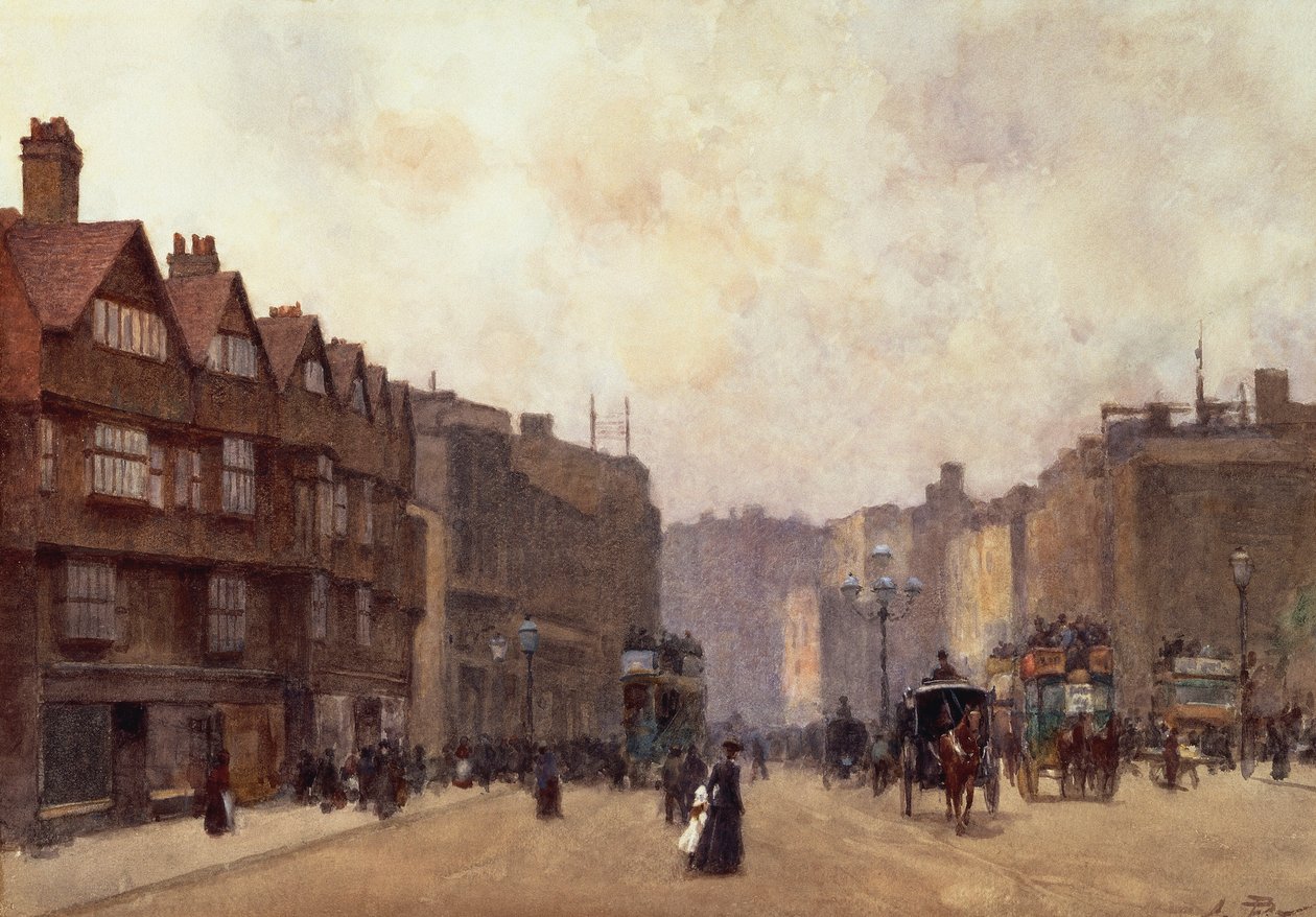 High Holborn, London, Alberto Pisa (1864-1936), akvarell papírra, kartonra szerelve, 32 4 x 45 7 cm alkotó: Alberto Pisa