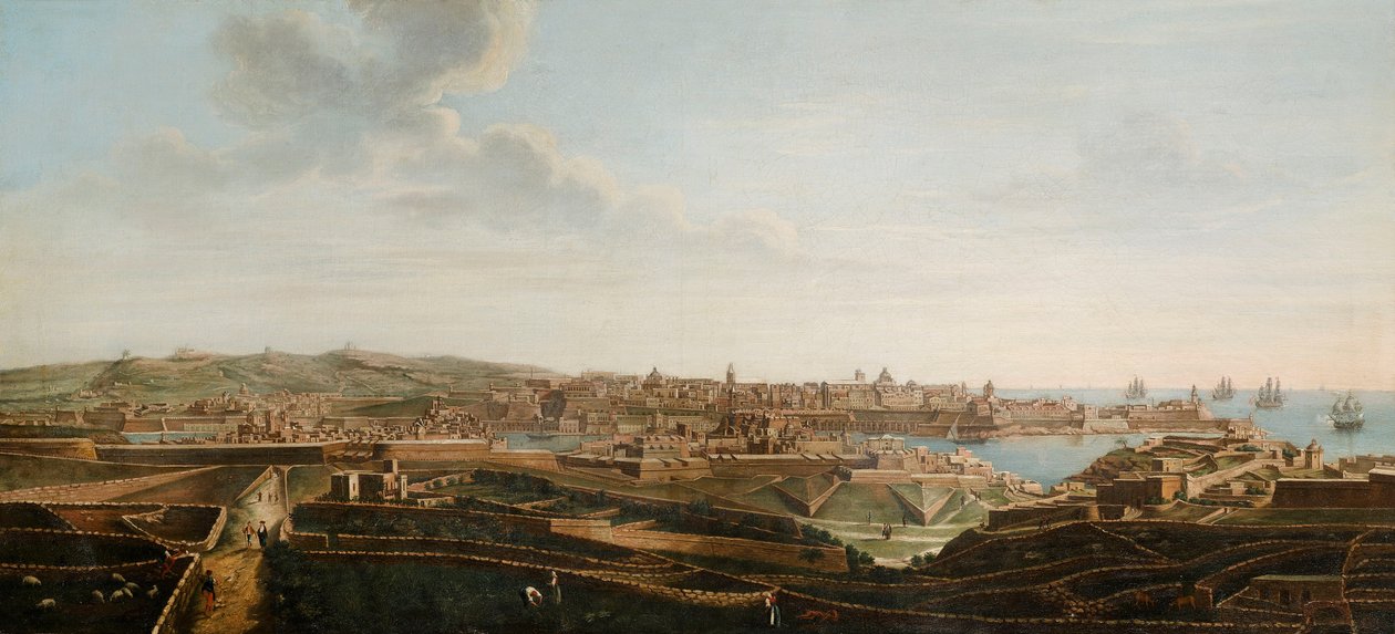 Valletta (Málta és környéke) hét nézetéből álló sorozat egyike, 1753 körül (olaj, vászon) alkotó: Alberto Pullicino