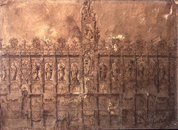Kórusi standok kialakítása (toll és tinta papíron) alkotó: Alberto de or Joaquin de(1674 1724) Churriguera