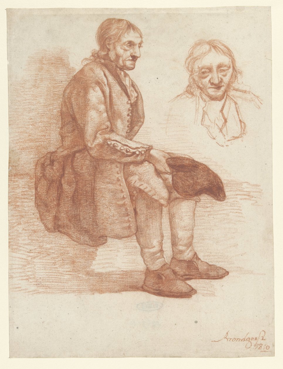 Ülő öregember, jobbra, feje ismételte alkotó: Albertus Brondgeest