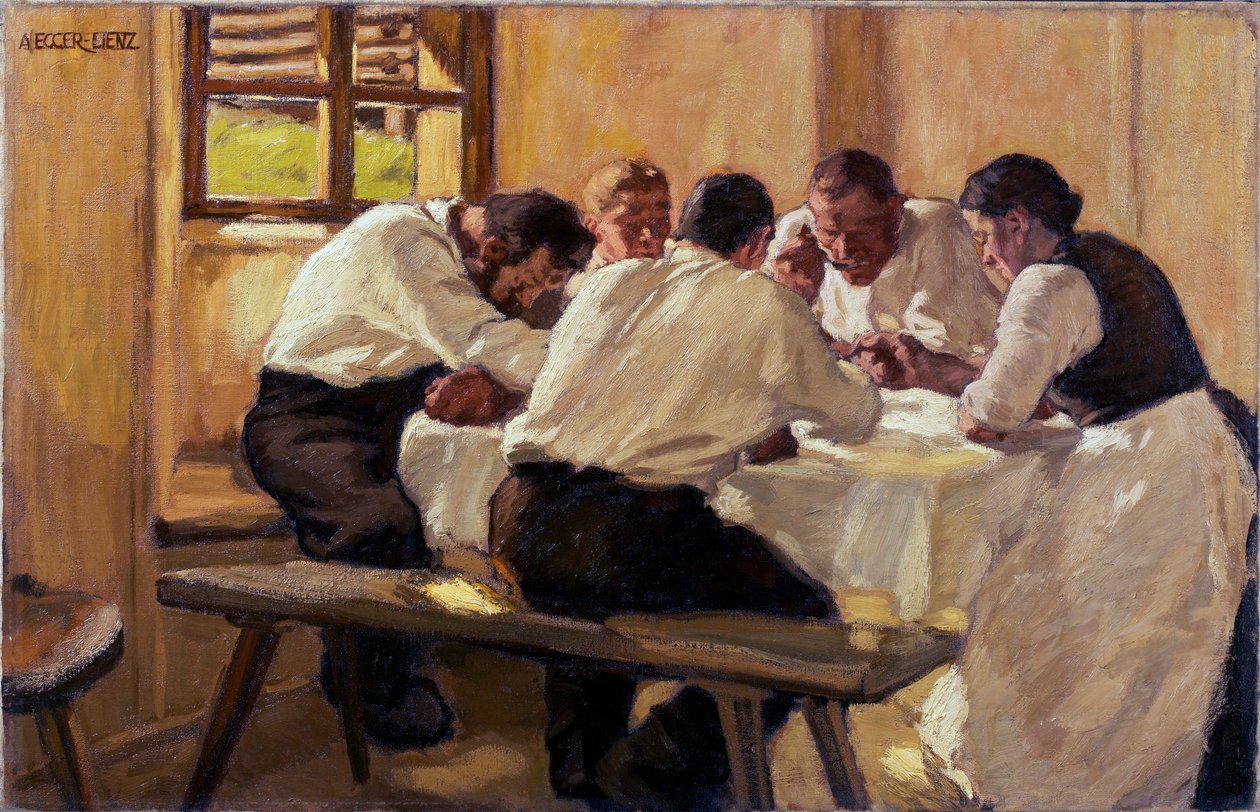 Repas, la soup (2. verzió) (Ebéd (The Soup, Version II) Albin Egger Lienz (1868-1926) festménye, olaj, vászon alkotó: Albin Egger Lienz