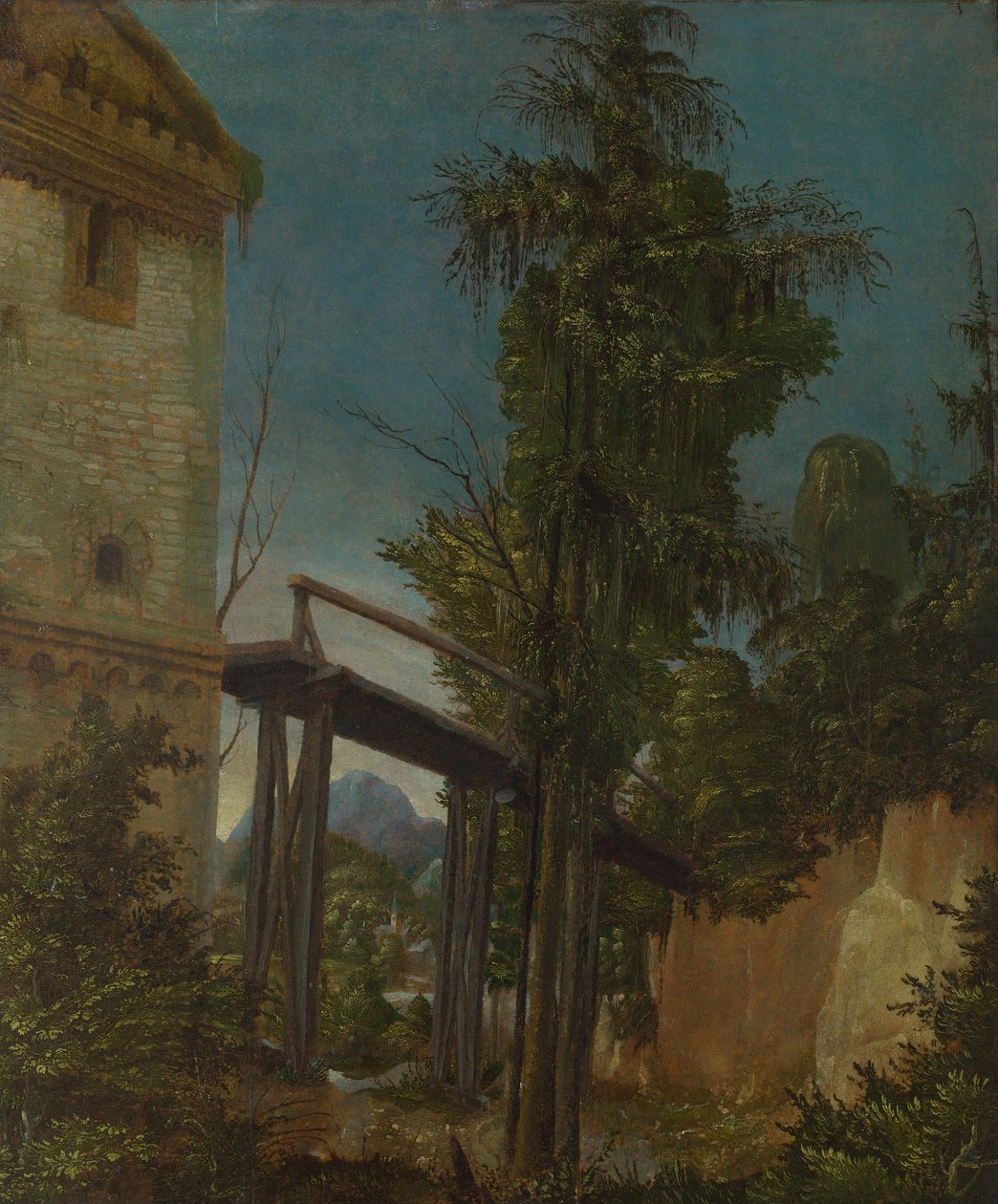 Táj gyaloghíddal, 1518-20 körül alkotó: Albrecht Altdorfer