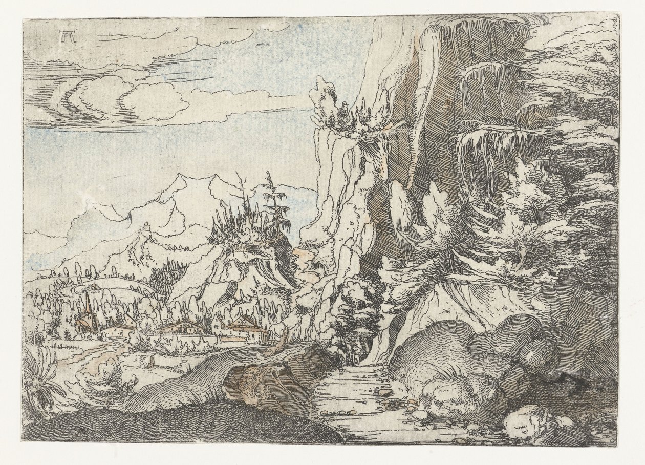 Táj árnyékos sziklával alkotó: Albrecht Altdorfer