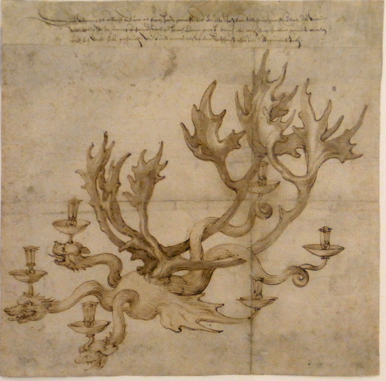 Tervezés sárkánycsillárhoz rénszarvas agancsokkal alkotó: Albrecht Dürer