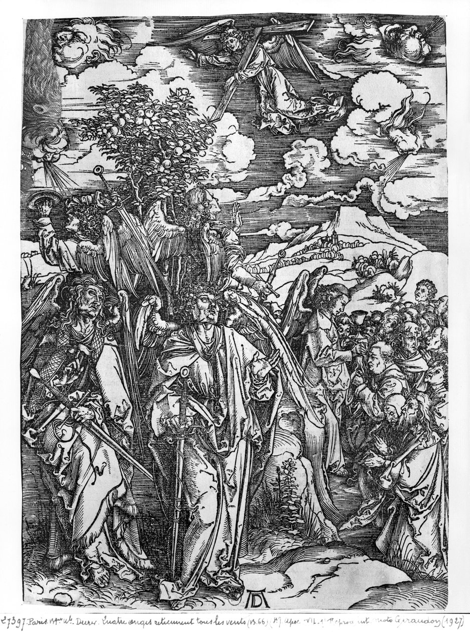 Jelenet az Apokalipszisből, A szeleket tartó négy angyal, latin kiadás, 1511 alkotó: Albrecht Dürer