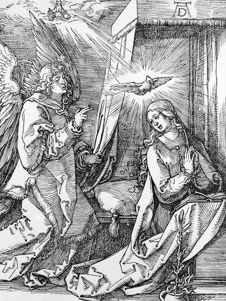 Az Angyali üdvözlet a „Kis szenvedély” sorozatból, 1511 alkotó: Albrecht Dürer