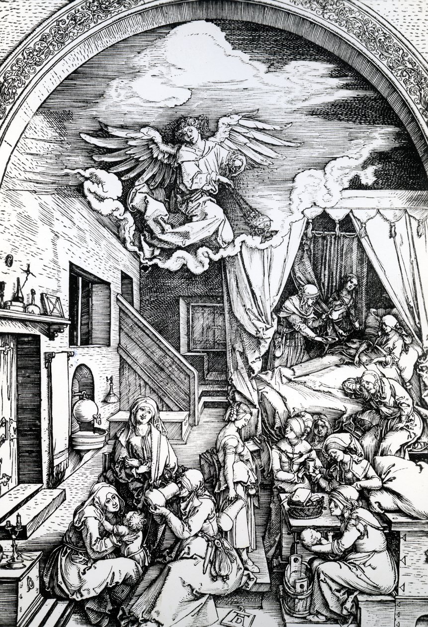 A Szűz születése, a Szűz életének ciklusából, 1511 (fametszet papírra) alkotó: Albrecht Dürer