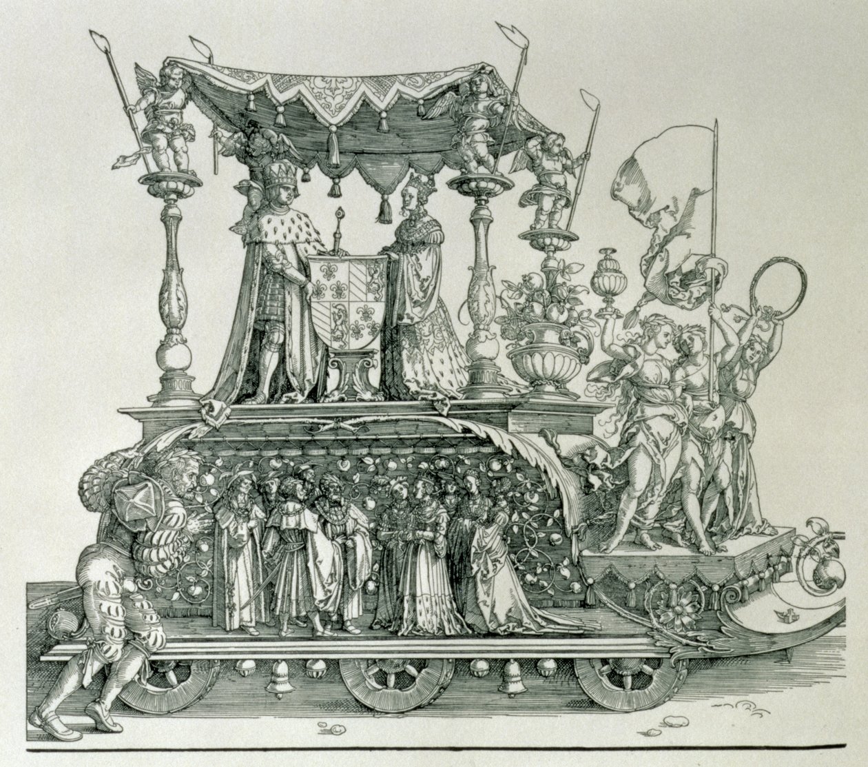 A burgundi házasság vagy I. Maximilian német császár (1459-1519) diadalmenete Maximilian és Burgundi Mária (1458-82) esküvői szekerének bemutatásával Vic alakja által irányítva alkotó: Albrecht Dürer