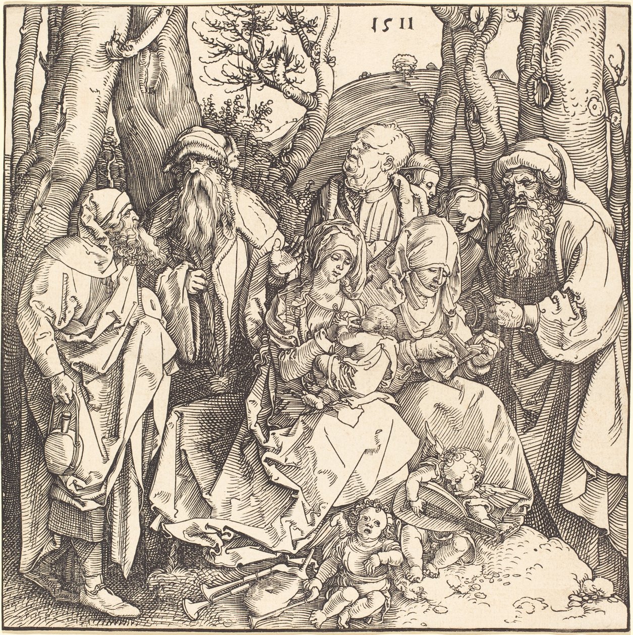 A Szent Család két zenélő angyallal alkotó: Albrecht Dürer