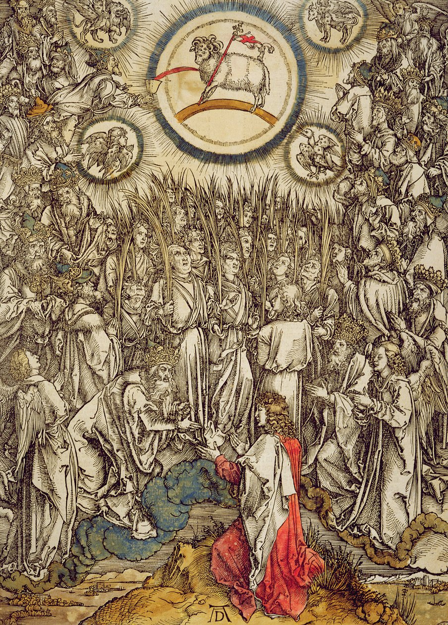 Isten Báránya megjelenik a Sion-hegyen, 1498 (színes fametszet) alkotó: Albrecht Dürer