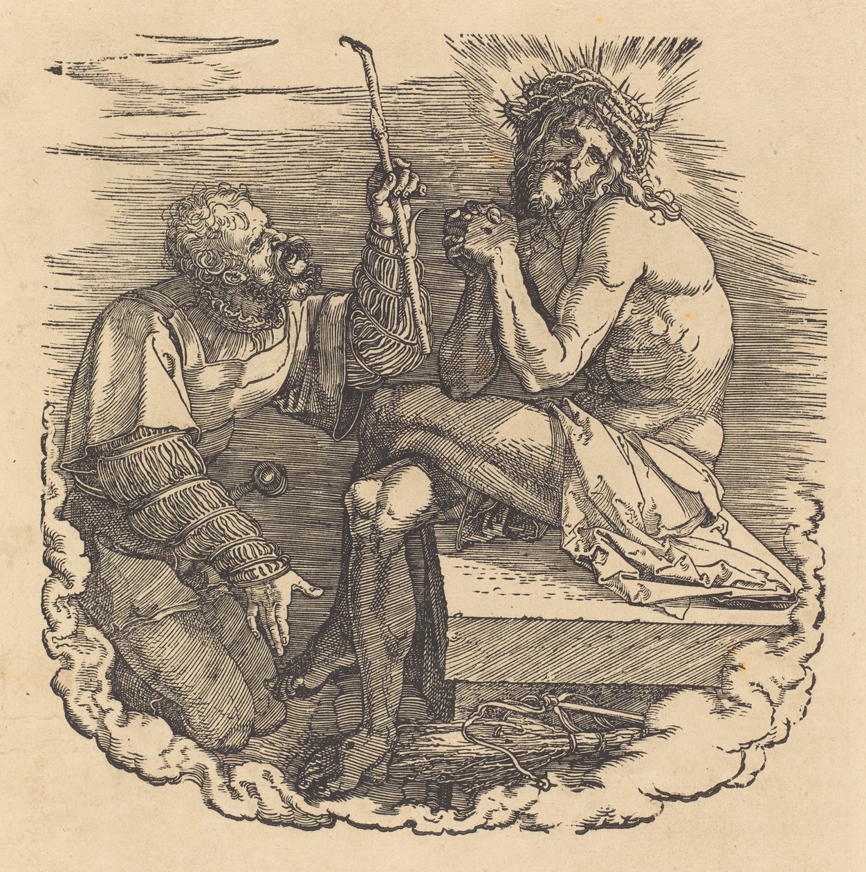 Egy katona gúnyolja a Fájdalmas Embert alkotó: Albrecht Dürer