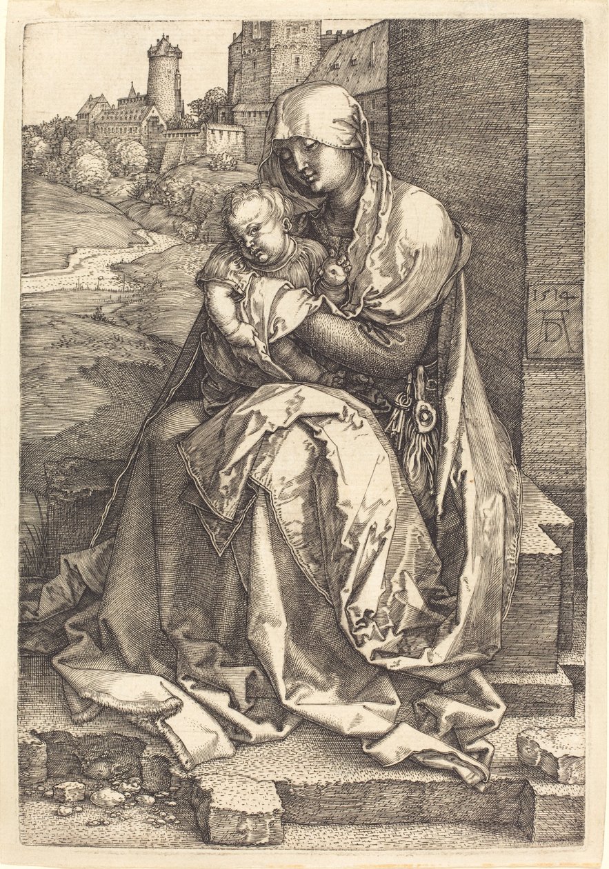 Szűz és gyermek a fal mellett ülve alkotó: Albrecht Dürer