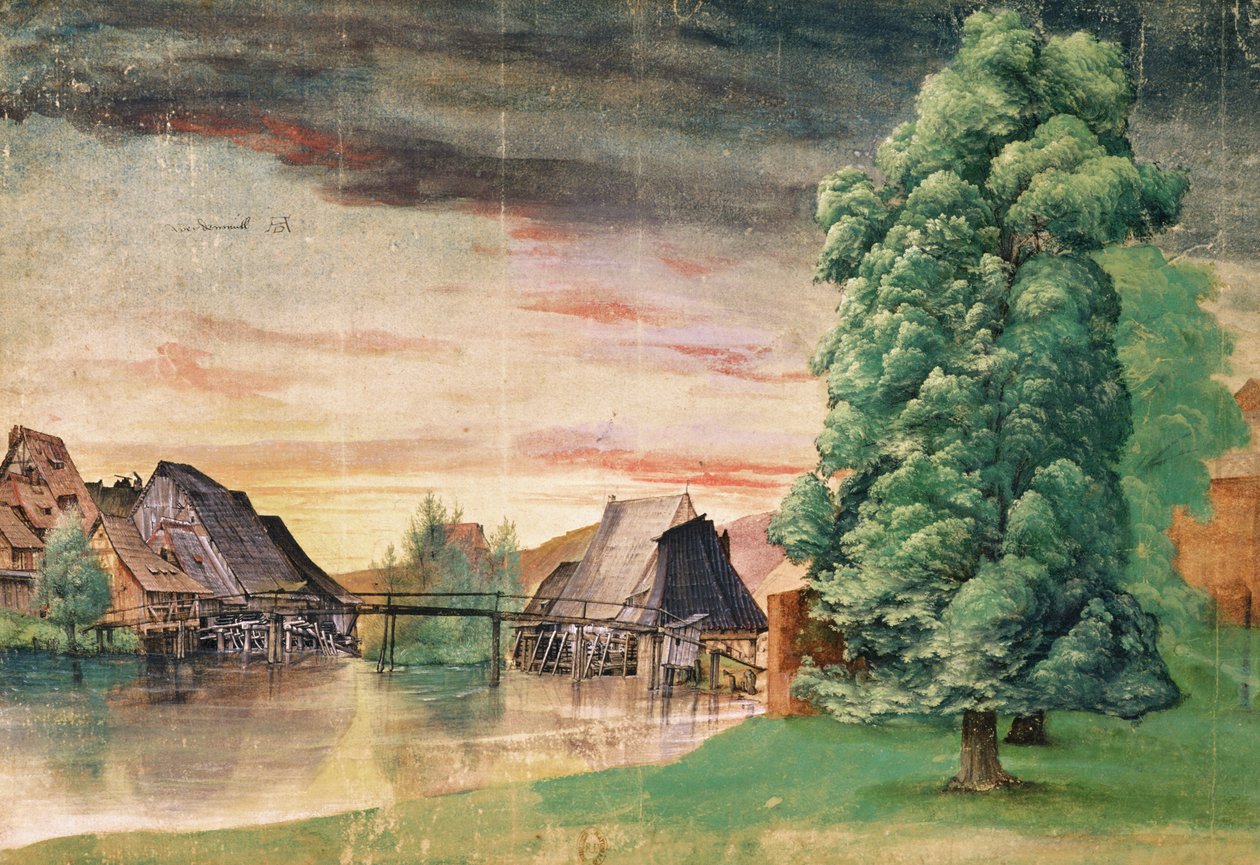 Vízimalom, 1495-97 (toll és tinta, gouache és WC papíron) alkotó: Albrecht Dürer
