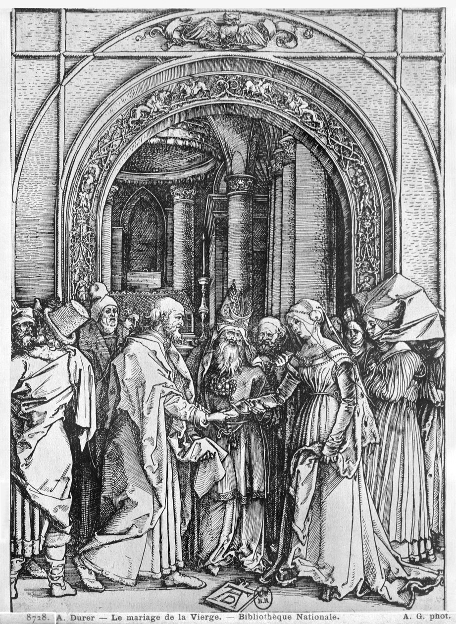 A Szűz házassága, a „Szűz élete” sorozatból, 1504-2005 körül alkotó: Albrecht Dürer