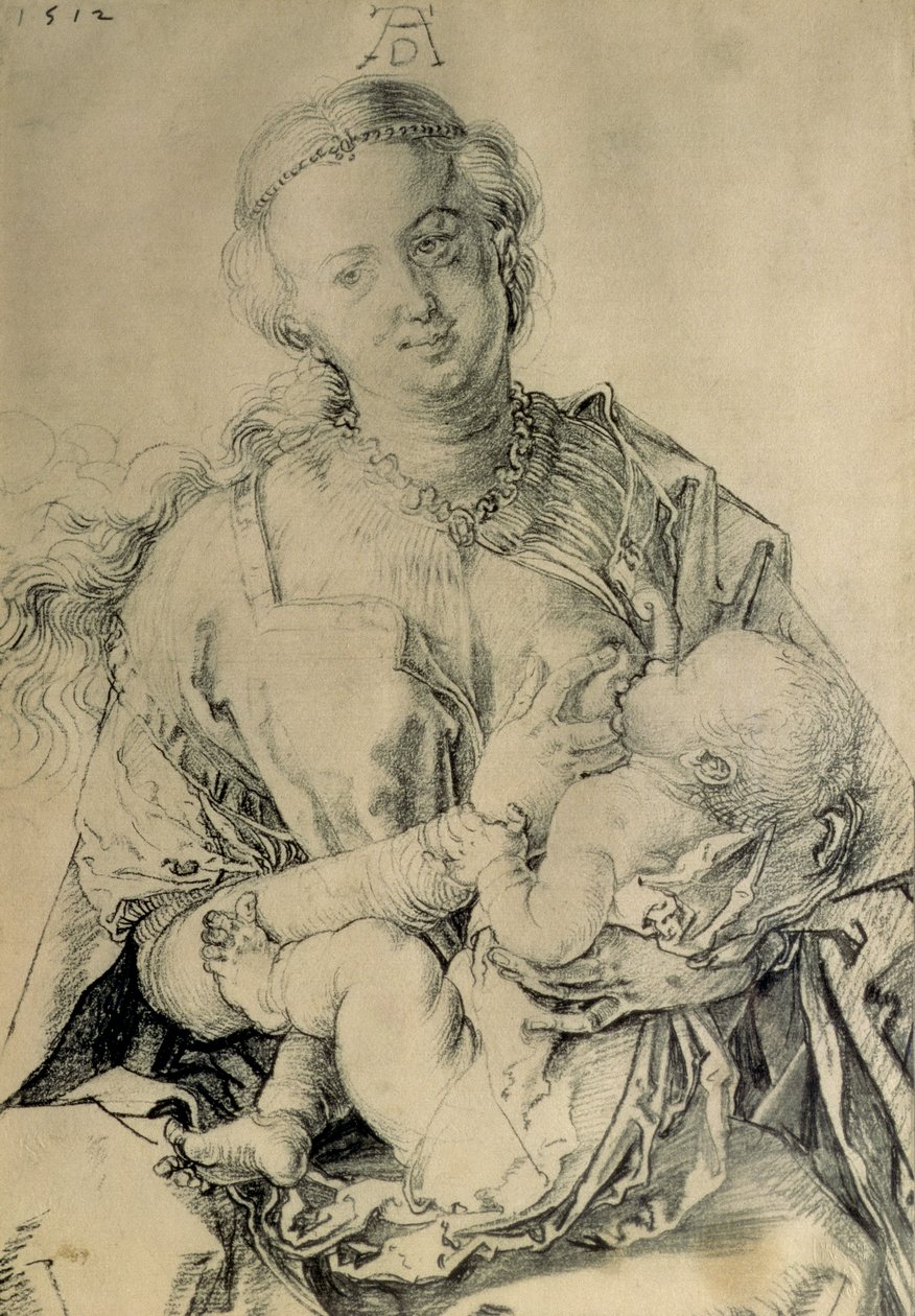 Szűz Mária, aki a Krisztus-gyermeket szoptatja, 1512 (szénrajz) alkotó: Albrecht Dürer
