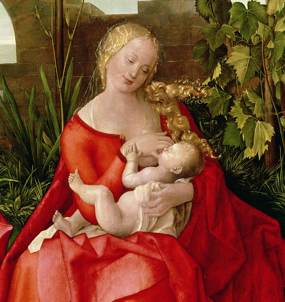 Szűz és gyermek „Madonna az íriszszel”, 1508 (tempera a panelen) (22578 részlet) alkotó: Albrecht Dürer