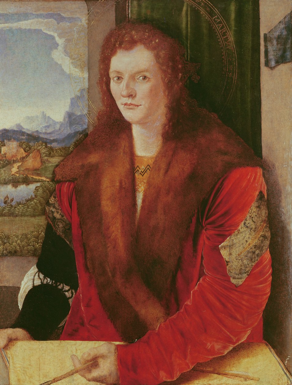 Fiatal férfi portréja vagy Szent Sebestyénként ábrázolt fiatalember portréja, 1499 körül alkotó: Albrecht Dürer