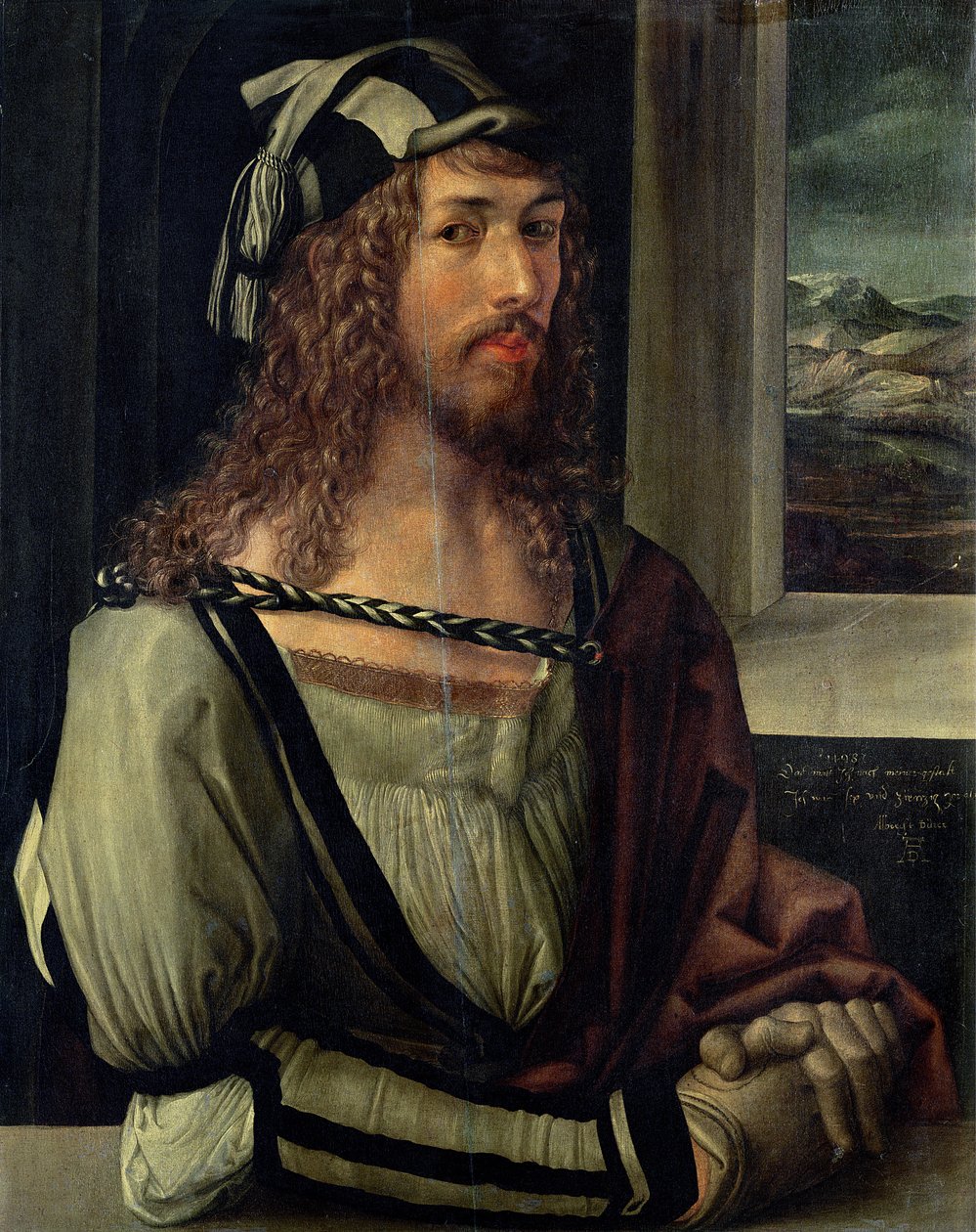 Tanulmány önarcképhez kesztyűvel, 1498 körül alkotó: Albrecht Dürer