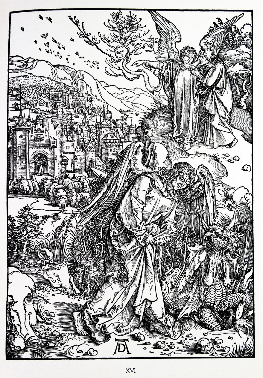 Szent János kinyilatkoztatása: 15. Az angyal a feneketlen gödör kulcsával alkotó: Albrecht Dürer