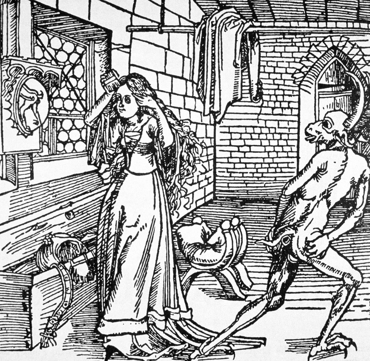 Az ördög és a koktél, az 1498-as augsburgi "Der Ritter von Turm" című műből származó illusztráció másolata, amelyet a 19. század végén megjelent "A mágia története" című műben használtak (lásd még 418916). alkotó: Albrecht Dürer