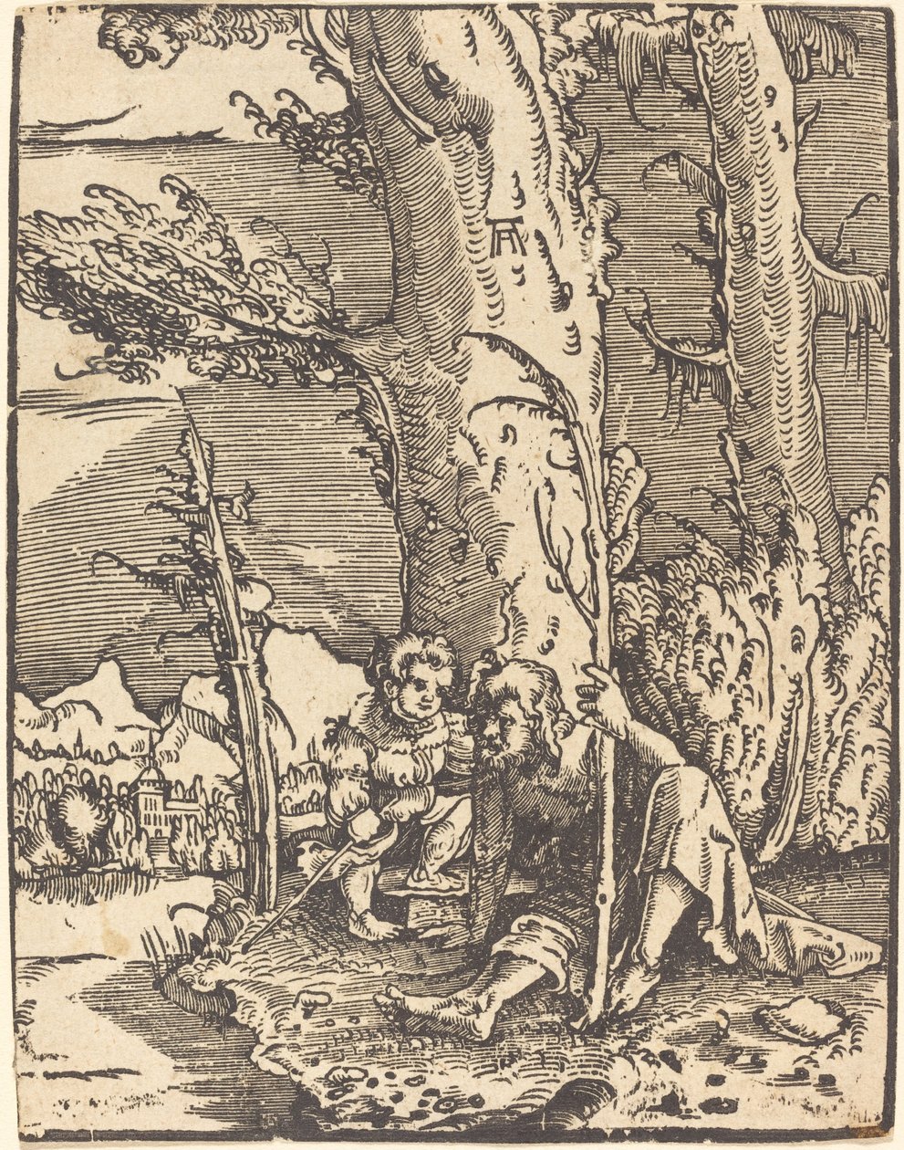 Szent Kristóf egy folyóparton ül alkotó: Albrecht Altdorfer