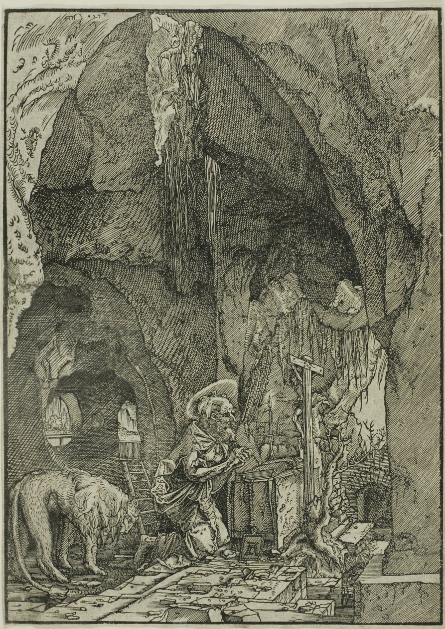 Szent Jeromos a bűnbánatban, egy barlangban alkotó: Albrecht Altdorfer