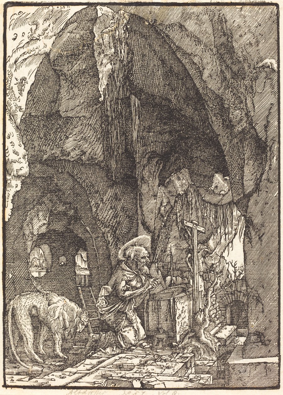 Szent Jeromos egy barlangban alkotó: Albrecht Altdorfer