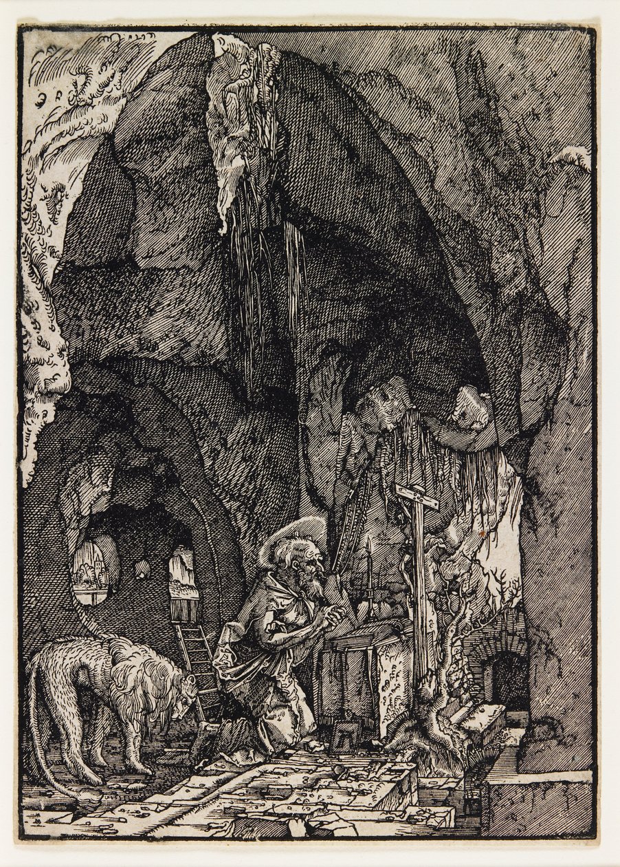 Szent Jeromos egy barlangban alkotó: Albrecht Altdorfer
