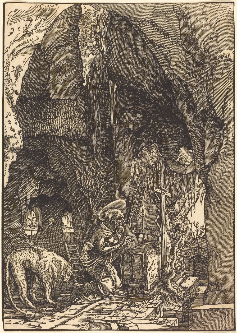Szent Jeromos egy barlangban alkotó: Albrecht Altdorfer