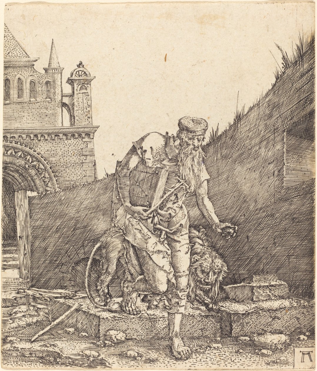 Szent Jeromos egy udvarban alkotó: Albrecht Altdorfer