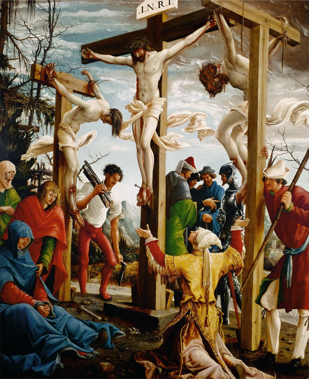 Sebastián-oltár, jobb belső szárny, keresztre feszítés alkotó: Albrecht Altdorfer
