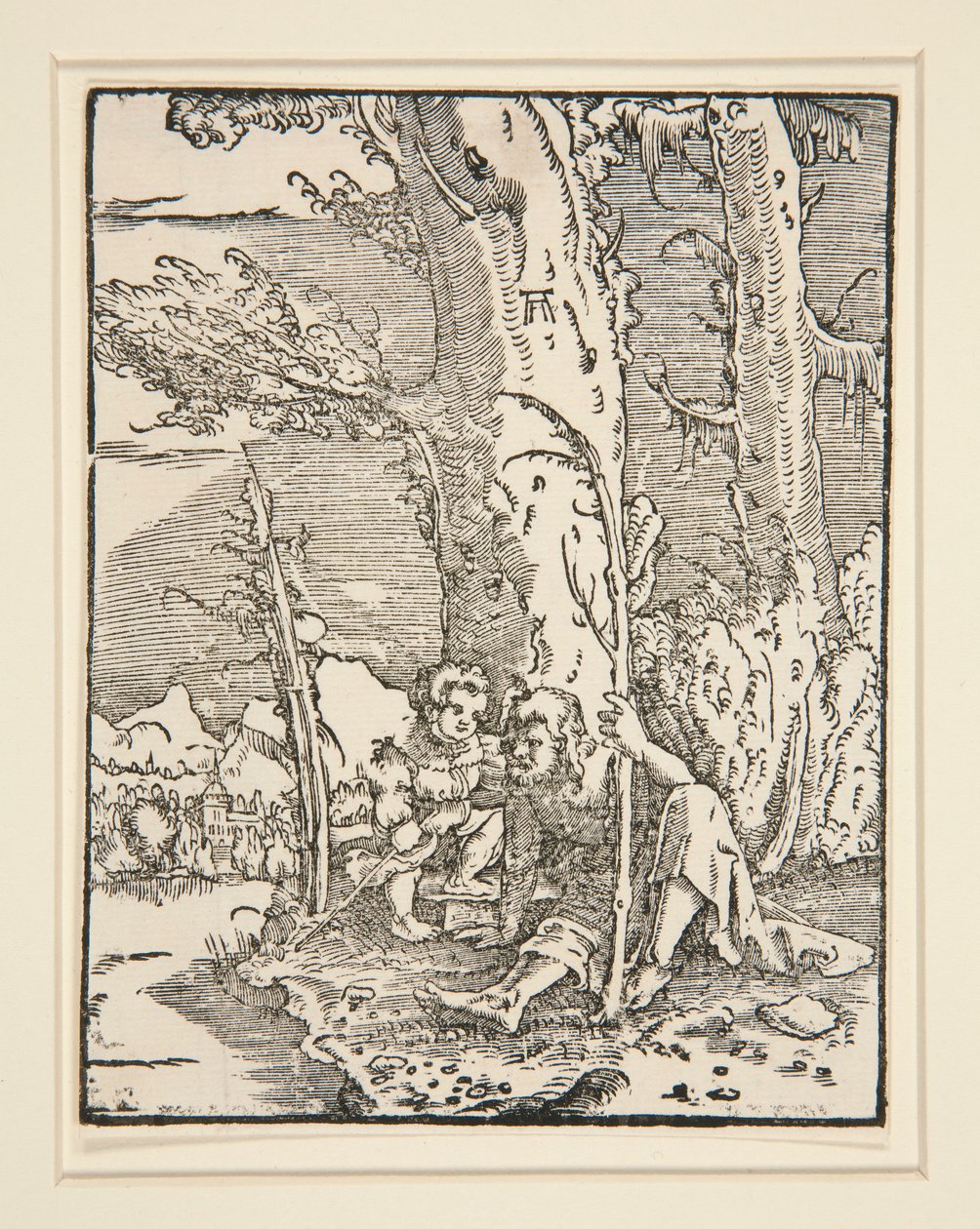 A gyermek Jézus Szent Kristóffal, A bukás és az ember megváltása című sorozatból alkotó: Albrecht Altdorfer