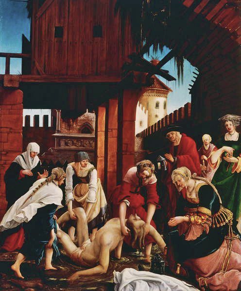 A szent holttestének megtalálása a Cloaca Maximában, a Szent Sebestyén-oltárról alkotó: Albrecht Altdorfer