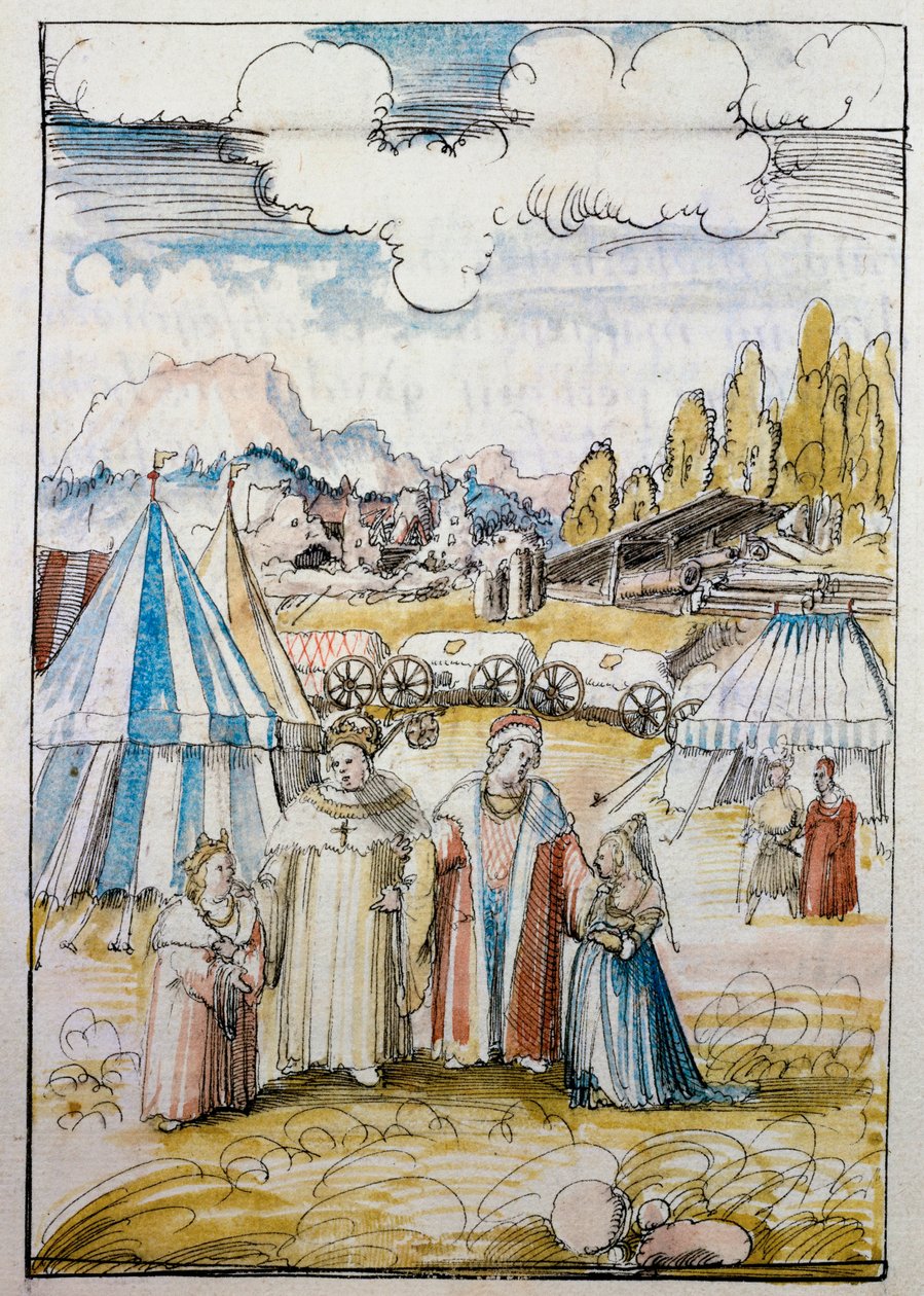 A leendő I. Maximilián császár apja, III. Friedrich vezetésével Neussban találkozik menyasszonyával, Burgundi Máriával ... alkotó: Albrecht Altdorfer