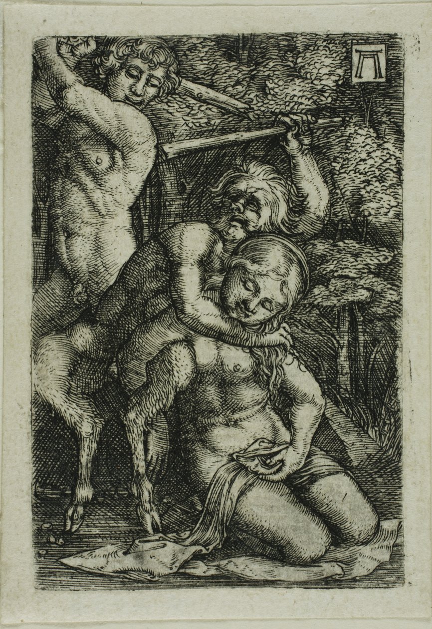 Két szatír harcol egy nimfa felett alkotó: Albrecht Altdorfer