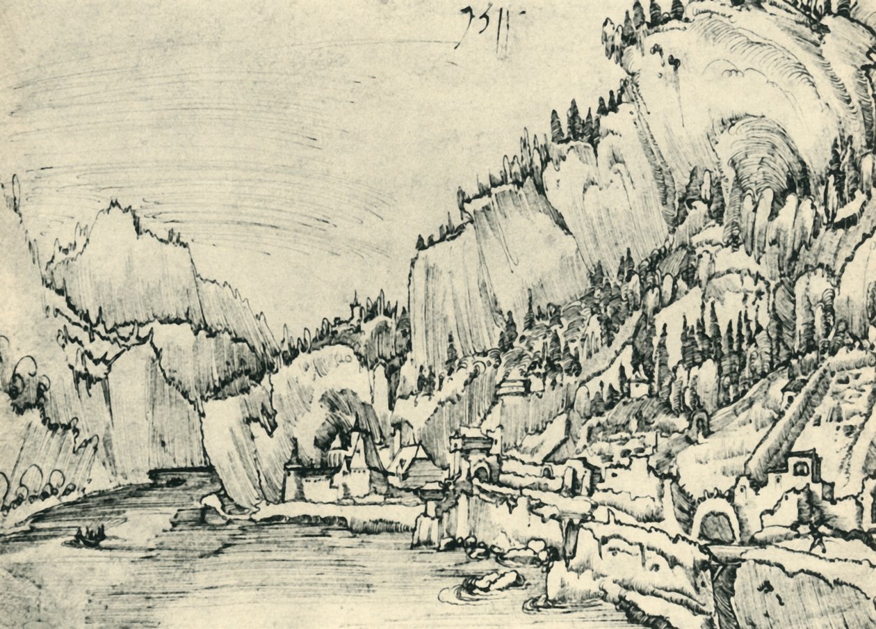 Sarmingstein látképe a Dunán, 1511, 1943. alkotó: Albrecht Altdorfer